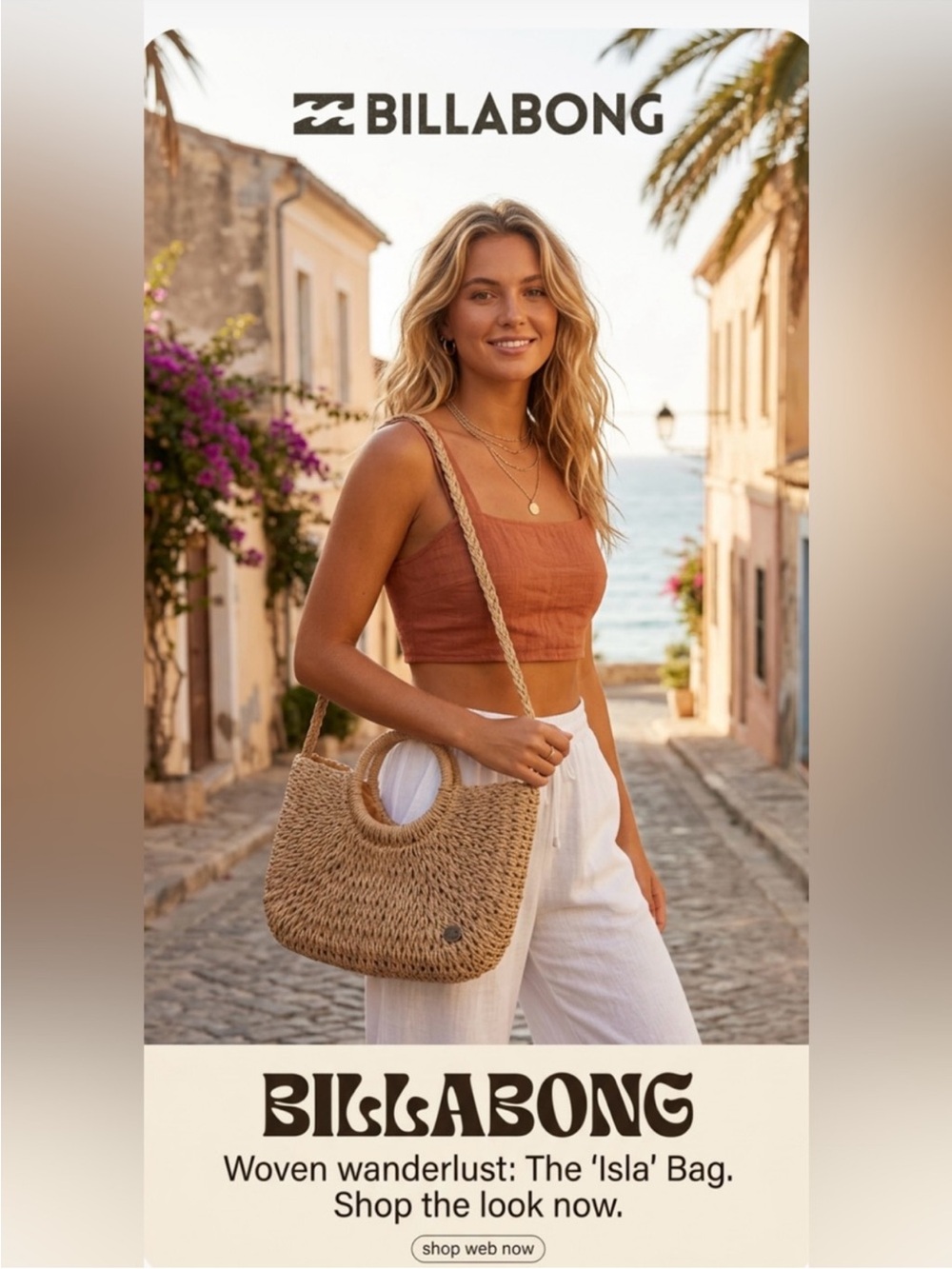 NWT ~ Billabong Woven Straw Boho Handbag With Shoulder Strap